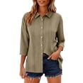 thumbnail image 6 of Cilsoka 3/4 Sleeve Tops for Women Button Down Shirts V Neck Pleated Casual Loose Blouses Roll Up Sleeve Shirt, 6 of 7