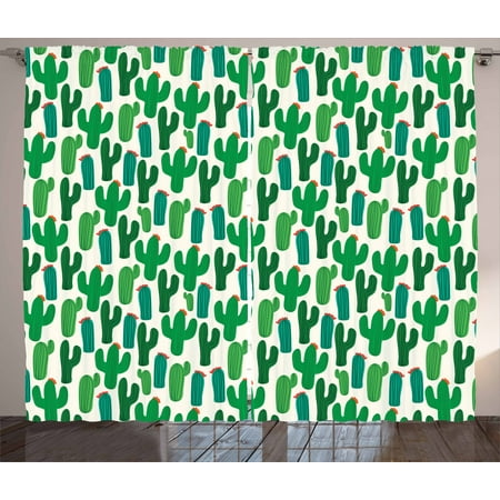 Exotic Curtains 2 Panels Set, Vibrant San Pedro Cactus Foliage Climate Desert Flourishing Mexican Plants, Window Drapes for Living Room Bedroom, 108W X 96L Inches, Forest Green Red, by