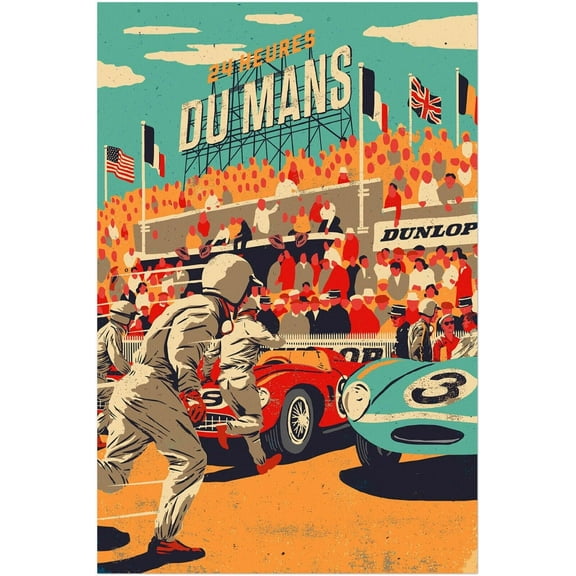 24 Heures Le Mans - 1950s Era - Vintage Racing Poster - Auto Posters (8x12Inches)