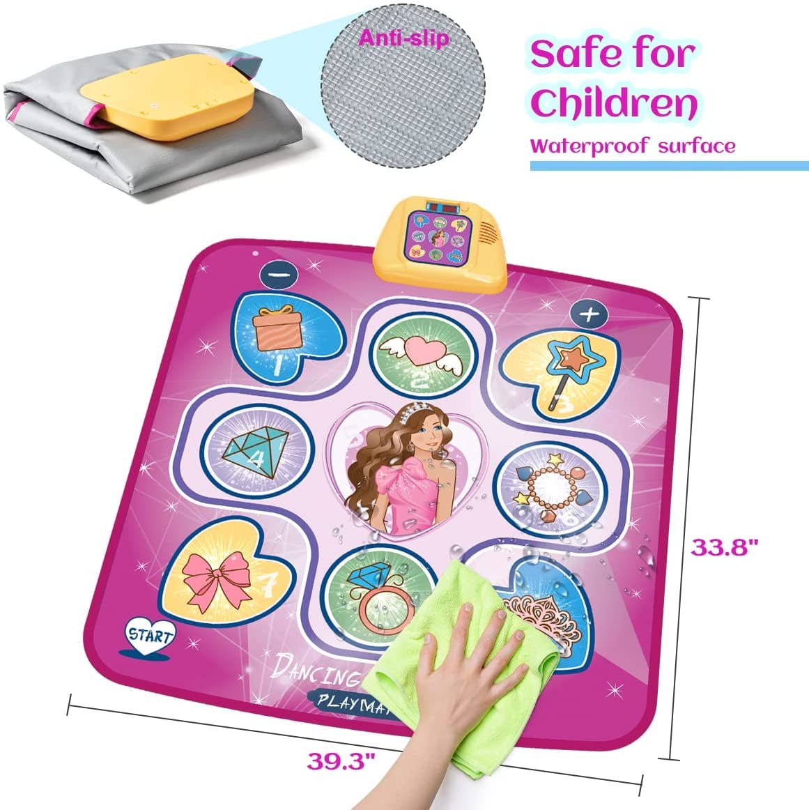Dance Mat for Kids-5 Game Modes Dance Pad with LED Lights Music Dance Mats Toys for 3 4 5 6 7 8 9+ Year Old Girls and Boys 34.64'' X 39.37'' Christmas Birthday Gifts for 3-12 Year Old Girls Boys 