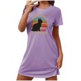 thumbnail image 1 of KIHOUT 2024 Camisón negro de cuello redondo para mujer, de moda, con estampado de gato, manga corta, holgado, ajustado, informal, para el hogar, tallas S-2XL, 1 of 7