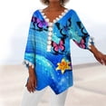 thumbnail image 2 of Mujeres Ocio Elegante Jersey Impreso Encaje Impresión Tres cuartos Manga Cuello en V Tops OAVQHLG3B Store lin121212, 2 of 5