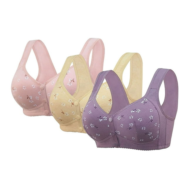 ManxiVoo Womens 3 Piece Summer Bras Set Front Closure Wireless Comfort Full Support Wide Band Everyday Wear 42 Size