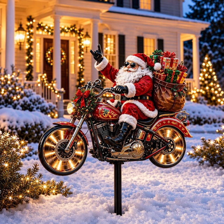 Blasgw Christmas Santa Biker Metal Garden Stake, Cool Santa Claus on ...
