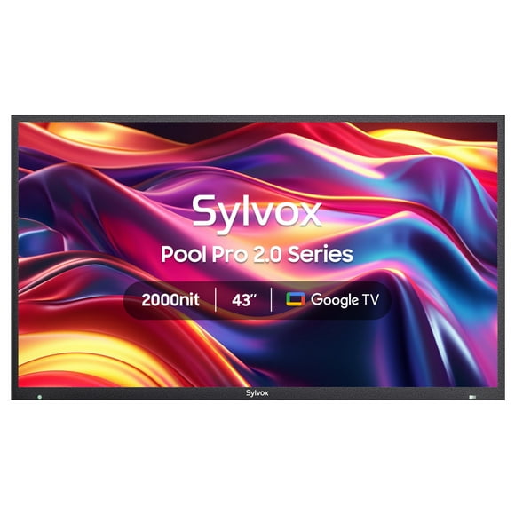 SYLVOX Outdoor TV, 43" Google TV with Dobly Atmos, Google Assistant, 4K 2000nits LCD Full Sun Outside Television, IP55 Waterproof TV for All Weather (Pool Pro 2.0)