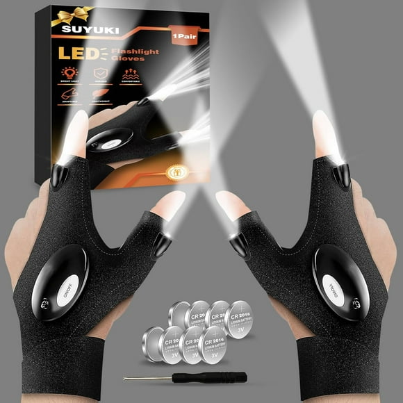 ERDS-LED Flashlight Gloves, Stocking Stuffers for Adults Him Fathers Day Gift Ideas for Men Birthday Christmas Gifts Cool Gadget Finger Lights for Fishing Camping Mechanic Car Guy Repairing
