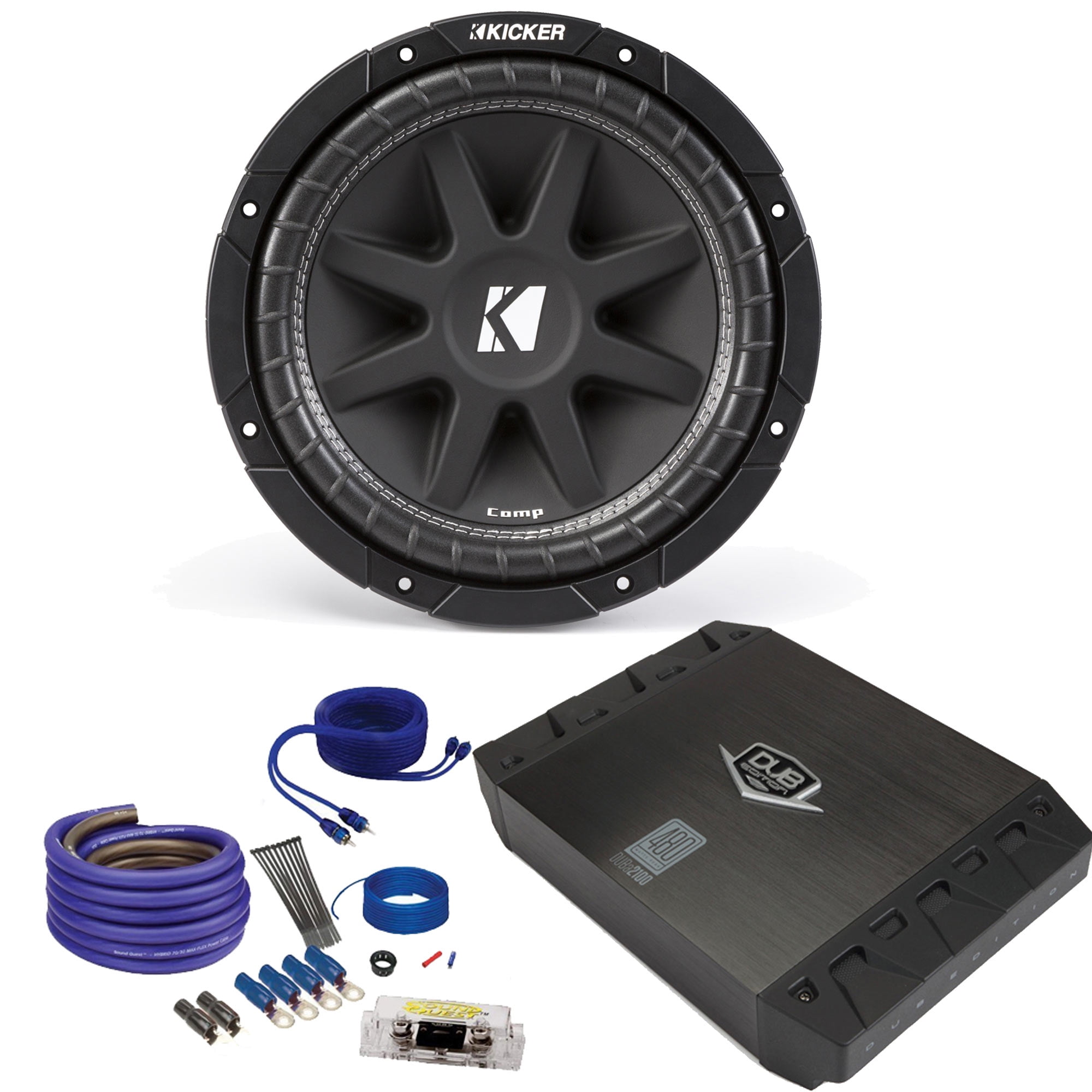 Kicker 10" Comp Subwoofer, Jensen DUBa2100 200 Watt Amp and an Amp wire
