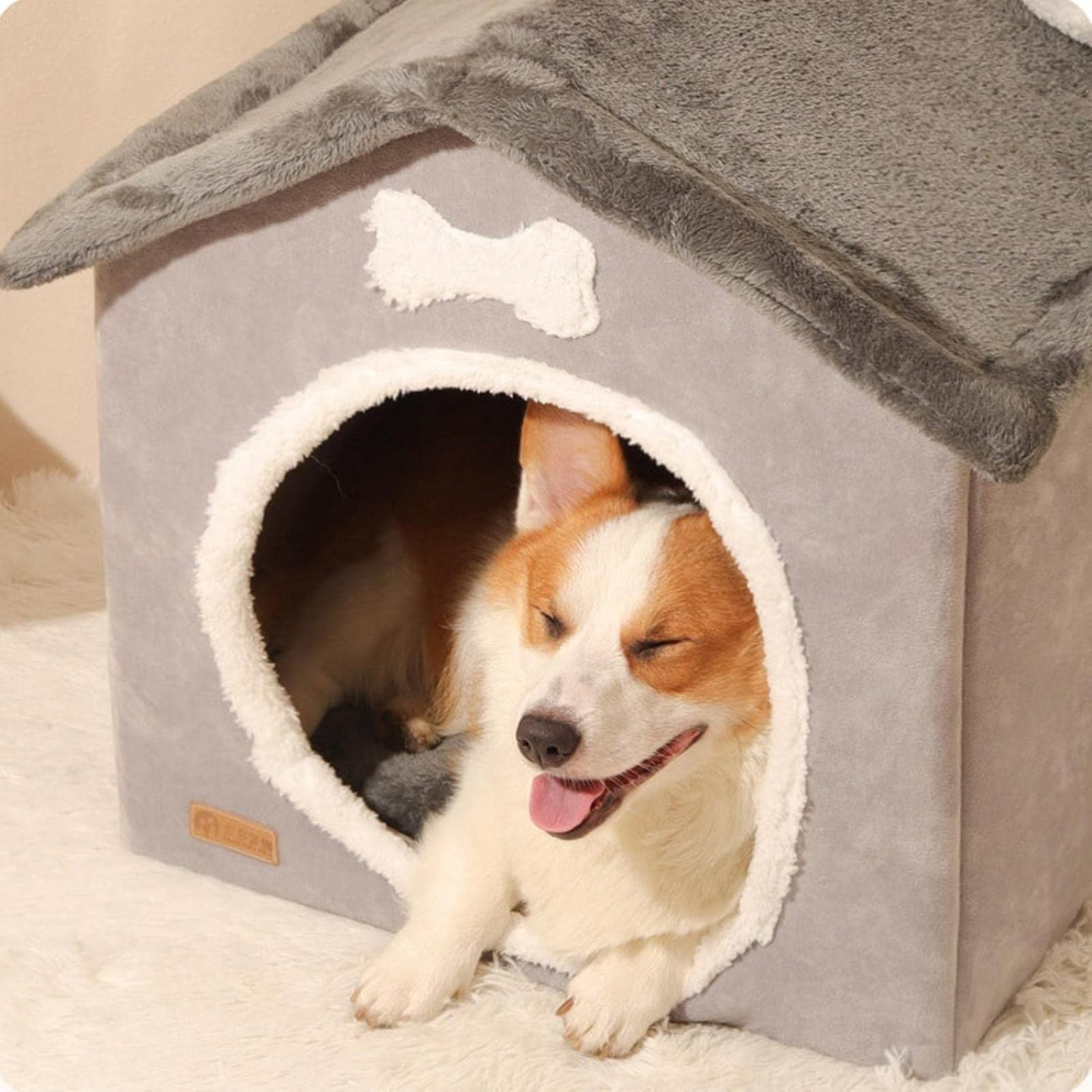 SQDWYGUO Foldable Dog House Kennel Bed | Enclosed Warm Plush Sleeping Nest Bed with Removable Cushion | Plush Pet House Dog Cat Kennel with Removable Cushion Suitable for Small and Medium-Sized Dogs