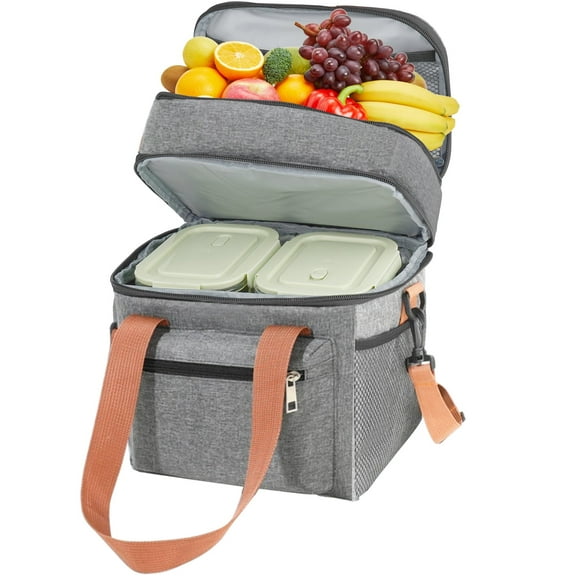 SZZJKJ Lunch Bag & Lunch Box for Men Women Double Deck, Leak Proof Insulated Lunch Bag with Adjustable Shoulder Strap (Gray)