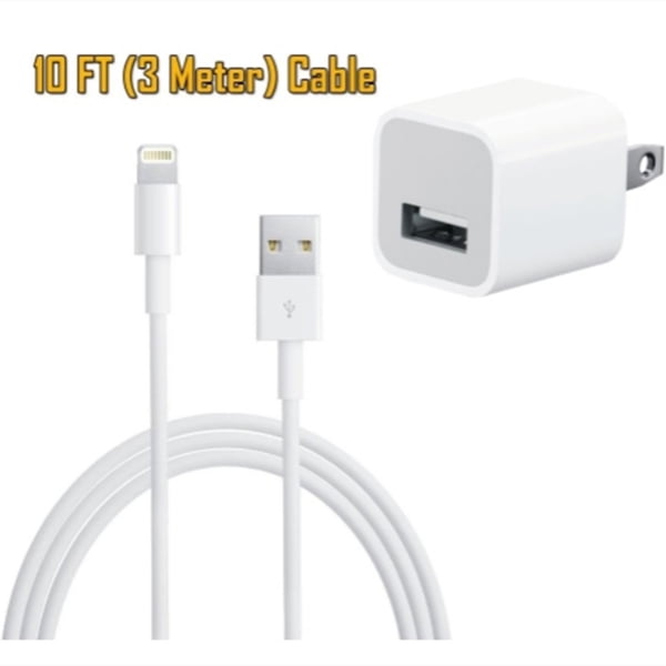 Adaptateur de chargeur de prise murale USB 5W et cordon de câble 10Ft 8  broches Compatible pour iPad iPod iPhone 5 5S 5C SE 6 7 8 Plus 