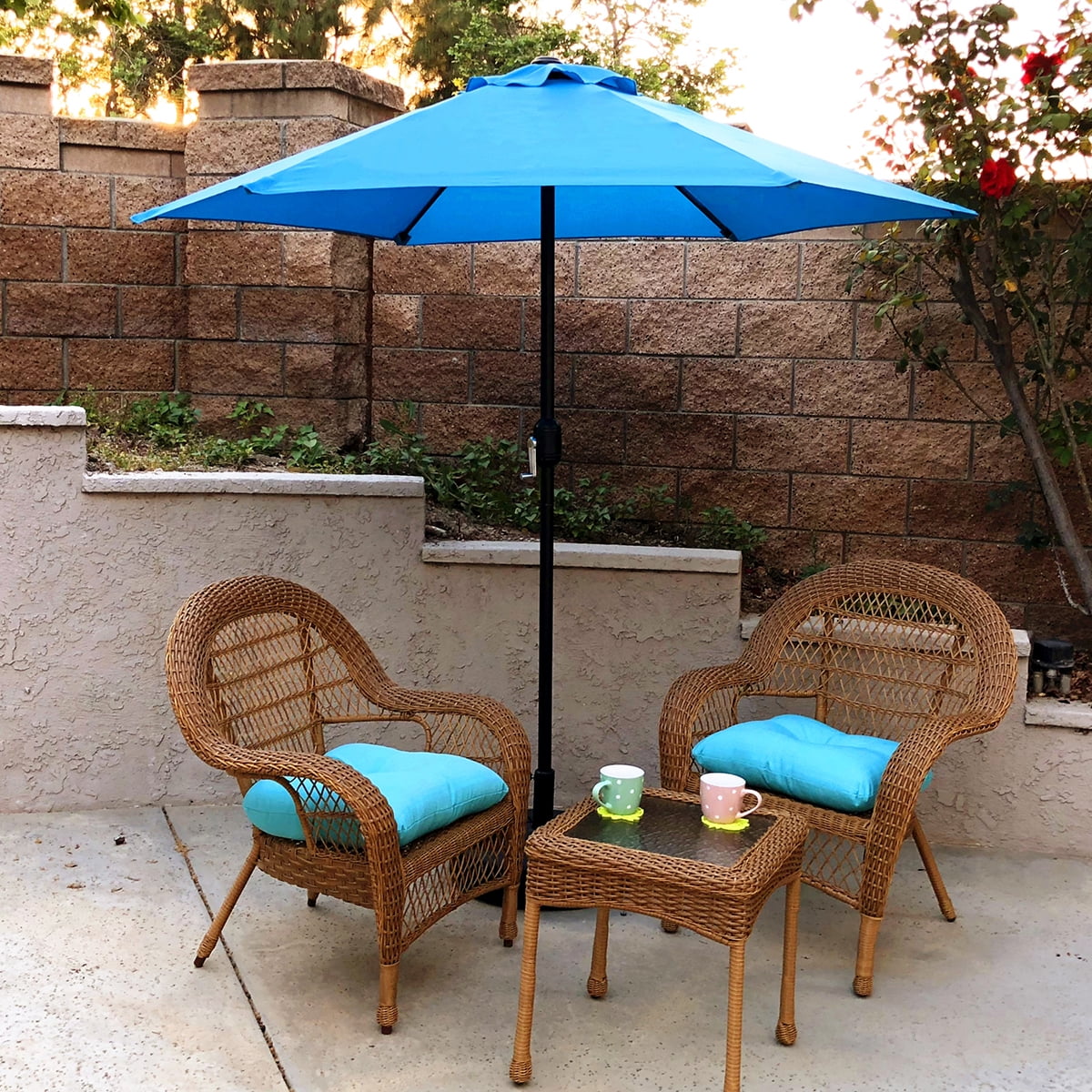 Kool 7.5ft Patio Umbrella with Crank Handle, Outdoor Market Umbrella with 6 Sturdy Umbrella Ribs Waterproof for Garden, Deck, Backyard, Pool, Aqua