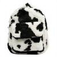 Mochila de dibujos animados con patrón de vaca lechera, Bolso pequeños multifuncionales para mujer, mochila peluda