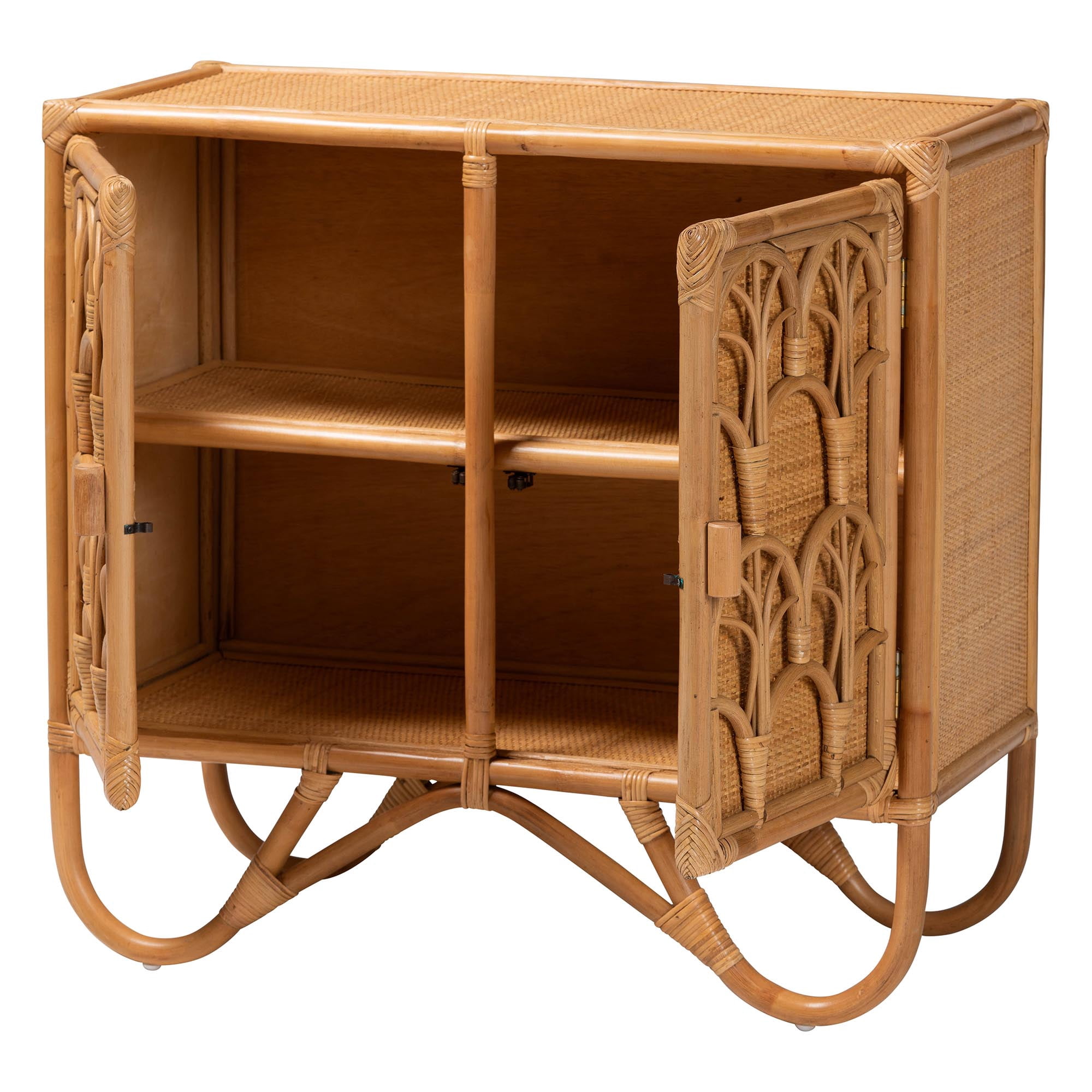 bali & pari Baylor Boho Storage Cabinet, 2-Shelf, Light Honey