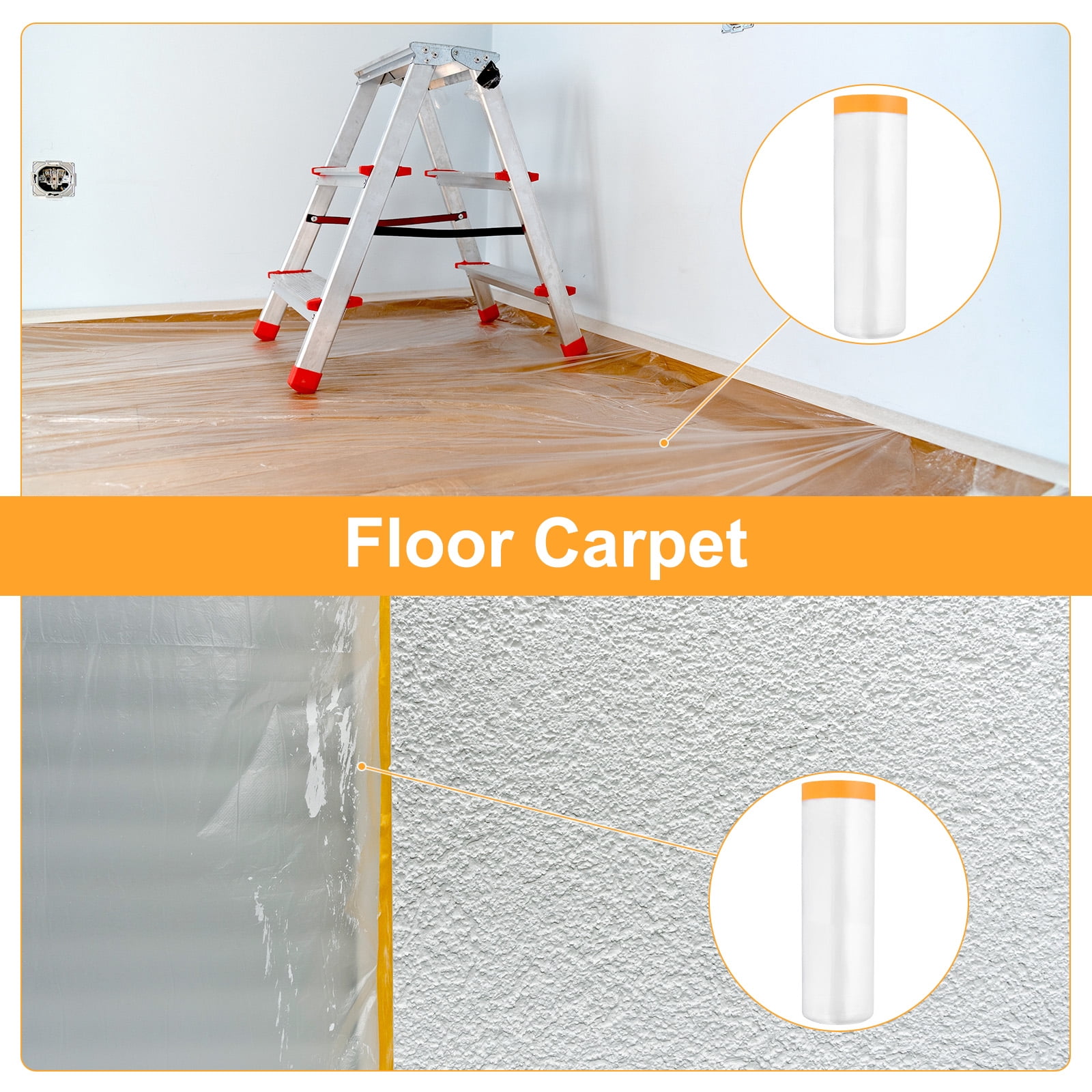 Uxcell 2 Rolls Painters Plastic With Tape, 12 x 52 Ft  Pre-Taped Masking Film Tape, Yellow/Clear