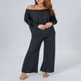 thumbnail image 4 of Off Shoulder Knit Tops and Wide Leg Pants Set for Ladies, 4 of 8