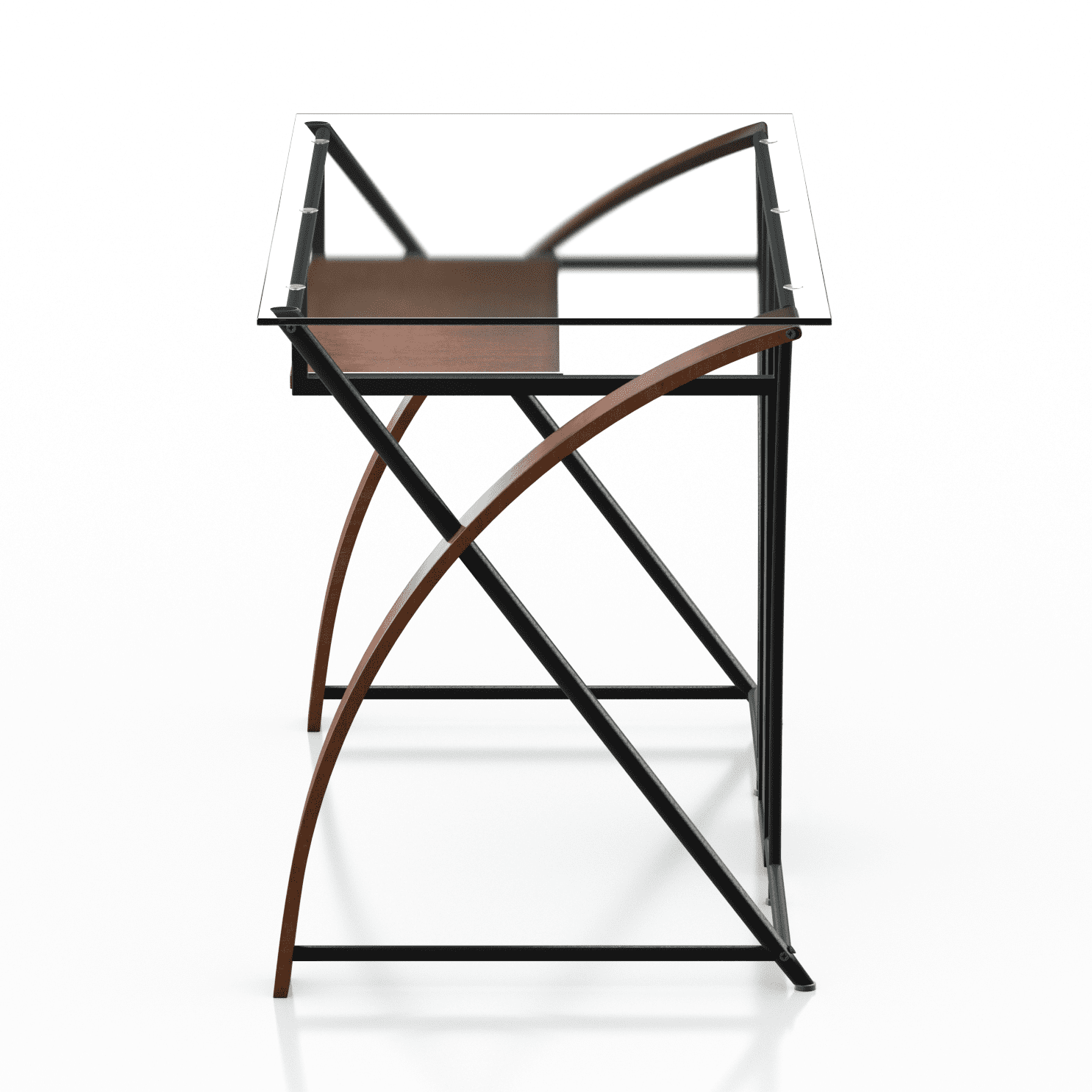 Furniture of America Harrrisburg Contemporary Metal Glass Desk with Keyboard Tray in Cherry Finish