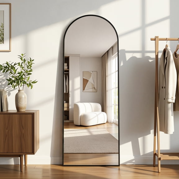 Antok Arched Full Length Mirror 59"x16", Standing Floor Mirror with Black Frame, Durable Anti-Shatter Glass, Freestanding/Wall Mountable for Bedroom, Living Room, Dressing Room