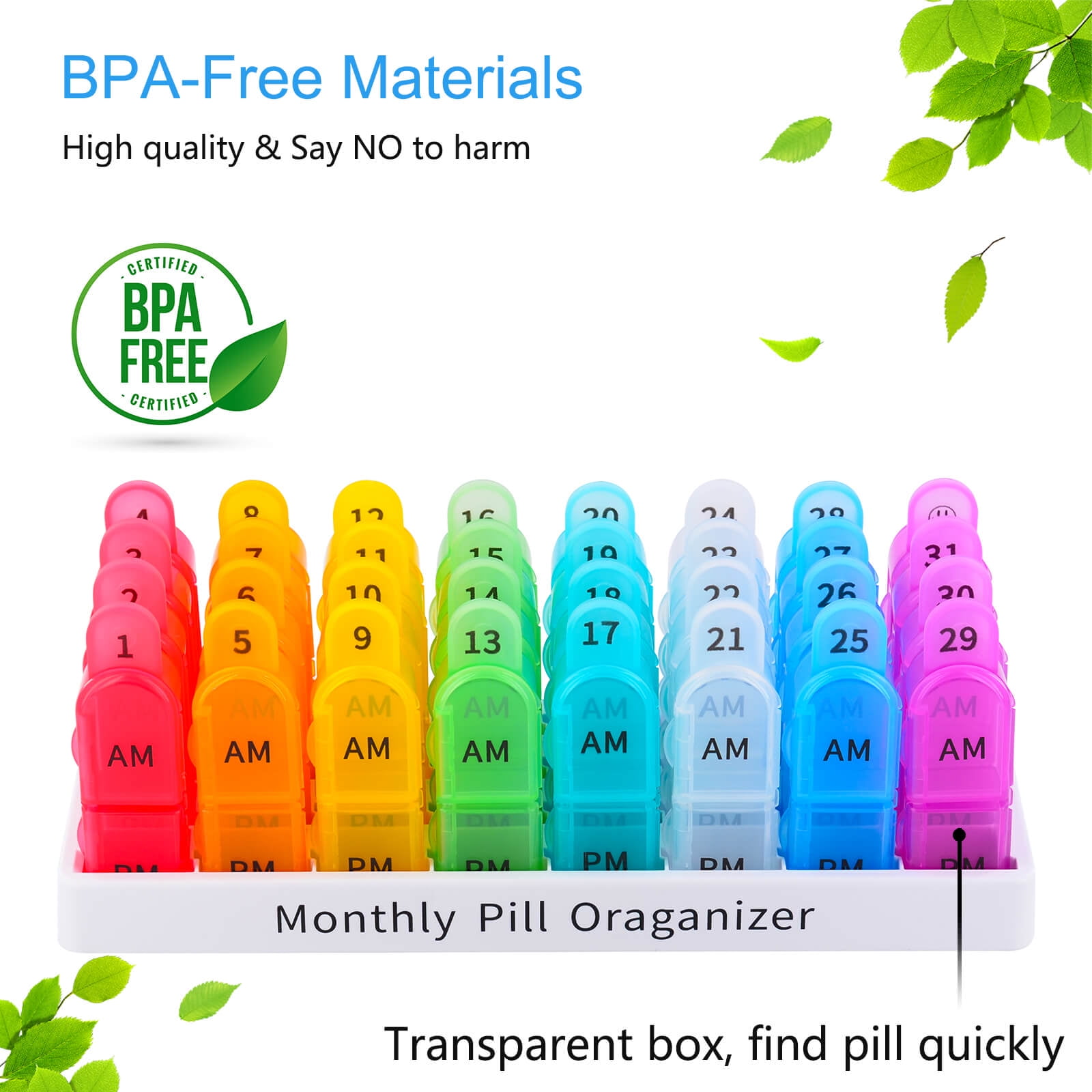 Monthly 30 Day 2 Times A Day Pill Organizer, 4 Week Medicine Organizer, Moisture-Proof Pill Cases Pill Box, Small Compartments to Hold Vitamins Fish Oil Supplements Great for Travel (8 Pack)