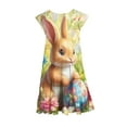 thumbnail image 3 of Riecok Summer Dress for 6 - 15 Year - Old Girls: Short - Sleeved Round - Neck, Easter Print, Waist - Tightening, Pocketed and Tiered Multicolor 14-15 Years, 3 of 5