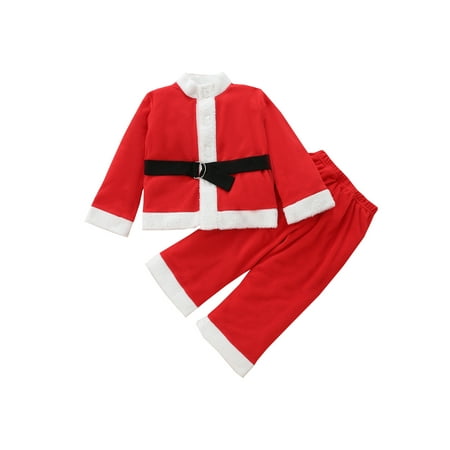 

Sunisery Christmas Santa Claus Clothes Sets Kids Baby Boys Girls Long Sleeve Tops Coat Pants Outfits Red 2-3 Years