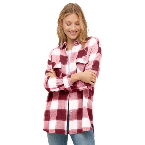 Ellos Women's Plaid Button-Front Flannel Tunic