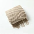 thumbnail image 2 of Fennco Styles Beige Knitted Soft Fringe Throw Blanket 50" x 60" – Cozy Textured Decorative Sofa & Bed Throw, Warm Lightweight Boho Blanket for Living Room, Bedroom, Home Décor, 2 of 4