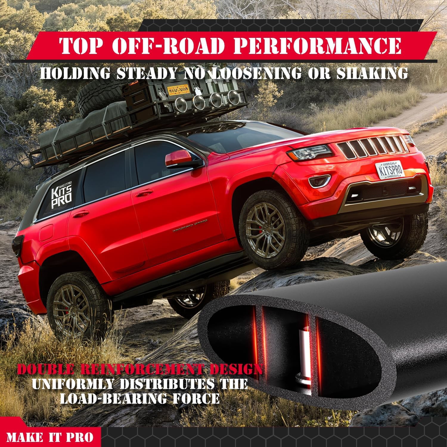 KitsPro 260lb Roof Rack Cross Bars for 2011-2021 Jeep Grand Cherokee (ONLY FIT Factory Grooved Side Rails), Matte Black Heavy Duty Aluminum Cargo Crossbar