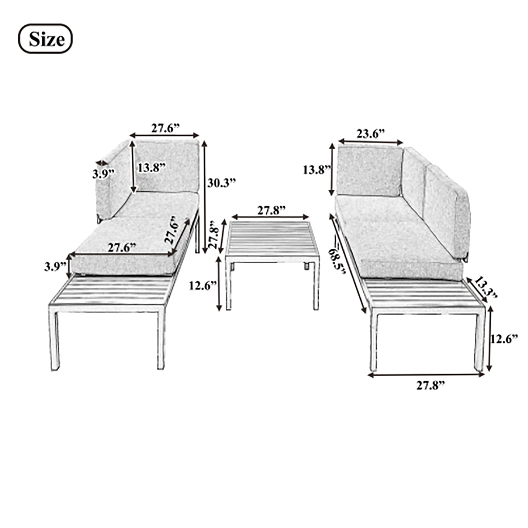 Kadyn Outdoor Aluminum Alloy Modular Sofa, Modern Sofa Three-Piece Set, Living Room Furniture Set Black Frame + Gray Cushions Kadyn Outdoor Aluminum Alloy Modular Sofa, Modern Sofa Three-Piece Set, Living Room Furniture Set Black Frame + Gray Cushions