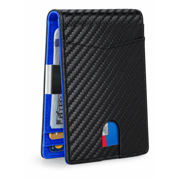 YMWVH Carbon Fiber Slim Wallet for Men, RFID Blocking Minimalist Bifold with Money Clip & Card Ejector | Holds 11 Cards, Cash | Front Pocket Leather Wallet for Travel