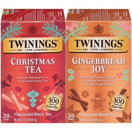 Twinings Christmas and Gingerbread Black Teas, 2 - 20 Count Packs, 40 Individually Wrapped Tea Bags, Aromatic with Holiday Spices, Caffeinated, Enjoy Hot or Iced