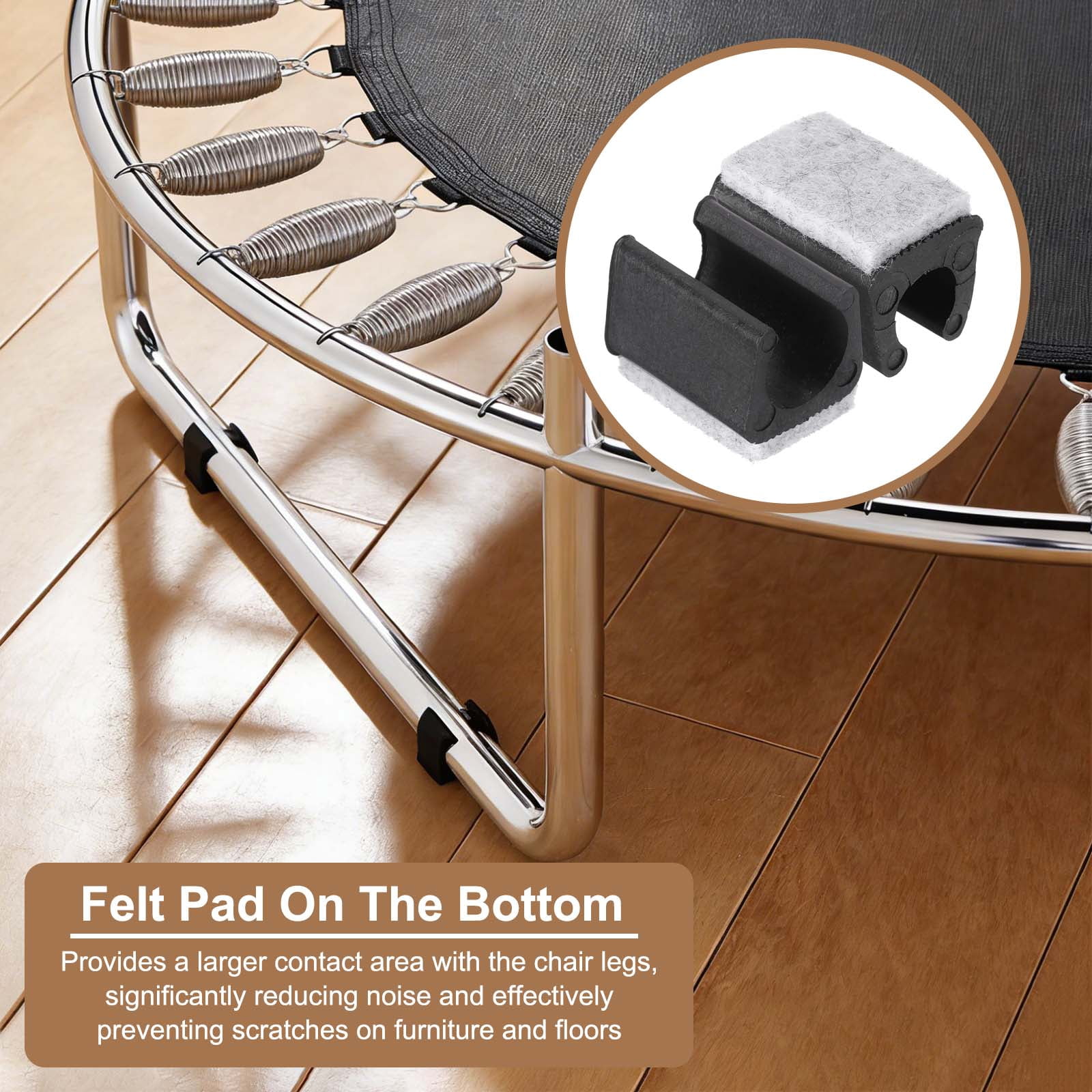32 Pack Rectangle U Shaped Chair Leg Caps with Felt Pads, Fit 22mm Dia Tubular Legs, Slide Smoothly Furniture Feet Protectors No Scratches No Noise for Hardwood Floors, Black