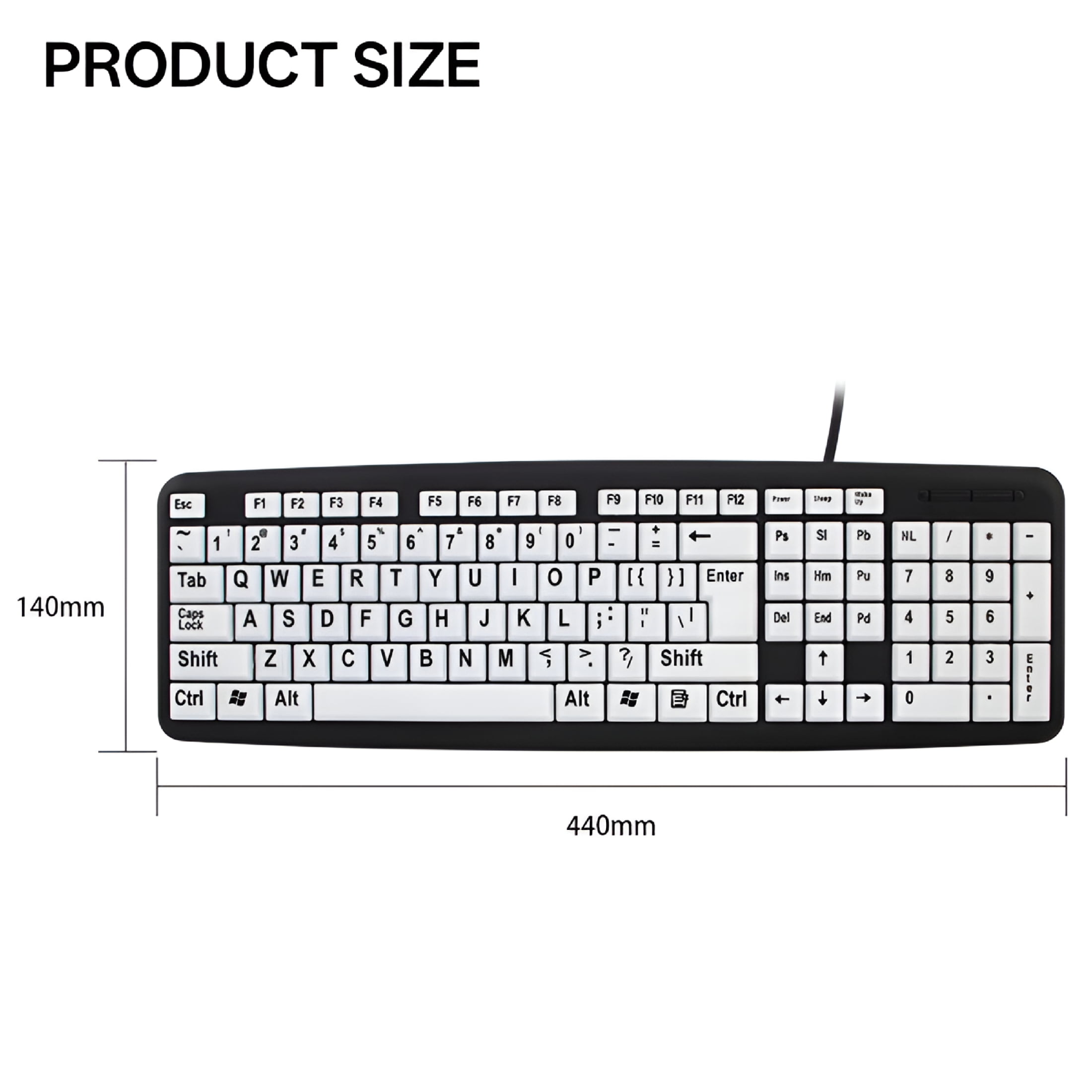 GJX 2026 New Large Print Keyboard for Seniors&Visually Impaired-Usb Wired 107-Key Ergonomic Keyboard with Spill-Resistant Design | 440X140Mm Abs Plastic Keyboard