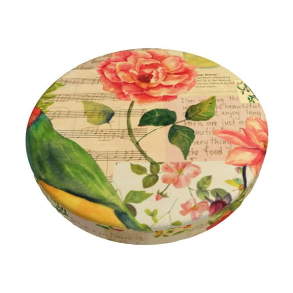 Logiee Vintage Bird Print Stool Covers Round,Bar Stool Covers,Watedrproof Stool Slipcover with Elastic,Stool Cushion,Round Bar Stool Seat Covers for Bar Round Chair-12 inch