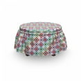thumbnail image 3 of Floral Ottoman Cover, Squares with Flowers, 2 Piece Slipcover Set with Ruffle Skirt for Square Round Cube Footstool Decorative Home Accent, Standard Size, Multicolor, by Ambesonne, 3 of 5