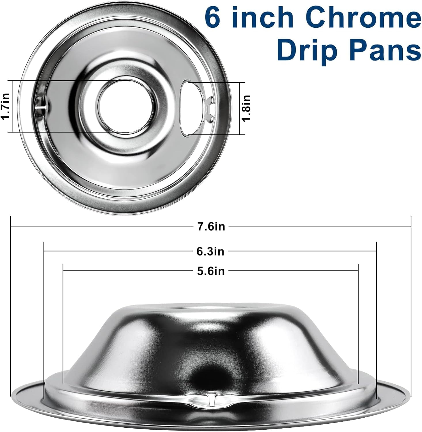 4 Pack GE68C Chrome 2 x 6inch, 2 x 8inch Burner Drip Pan Bowls by - Fit for GE Stoves and Hot-point Electric Ranges - Drip Pans Set