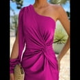 thumbnail image 4 of Vestido de Cóctel para Mujer, con un Solo Hombro, Larga y Abertura Alta, para Fiesta de Boda Rosa Roja L, 4 of 8