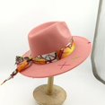 thumbnail image 1 of Sombrero Fedora cosido a mano para hombres y mujeres, gorra de Jazz, cinta de Color, accesorios de Metal, sombrero de fieltro de moda, azul, púrpura, sombrero de iglesia de Panamá, 1 of 4