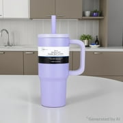 Mainstays 20 oz Double Wall Stainless Steel Tumbler with Straw Lid, Purple