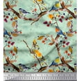 thumbnail image 1 of Soimoi Green Moss Georgette Fabric Tree & American Robin Watercolor Print Fabric by Yard 44 Inch Wide, 1 of 3