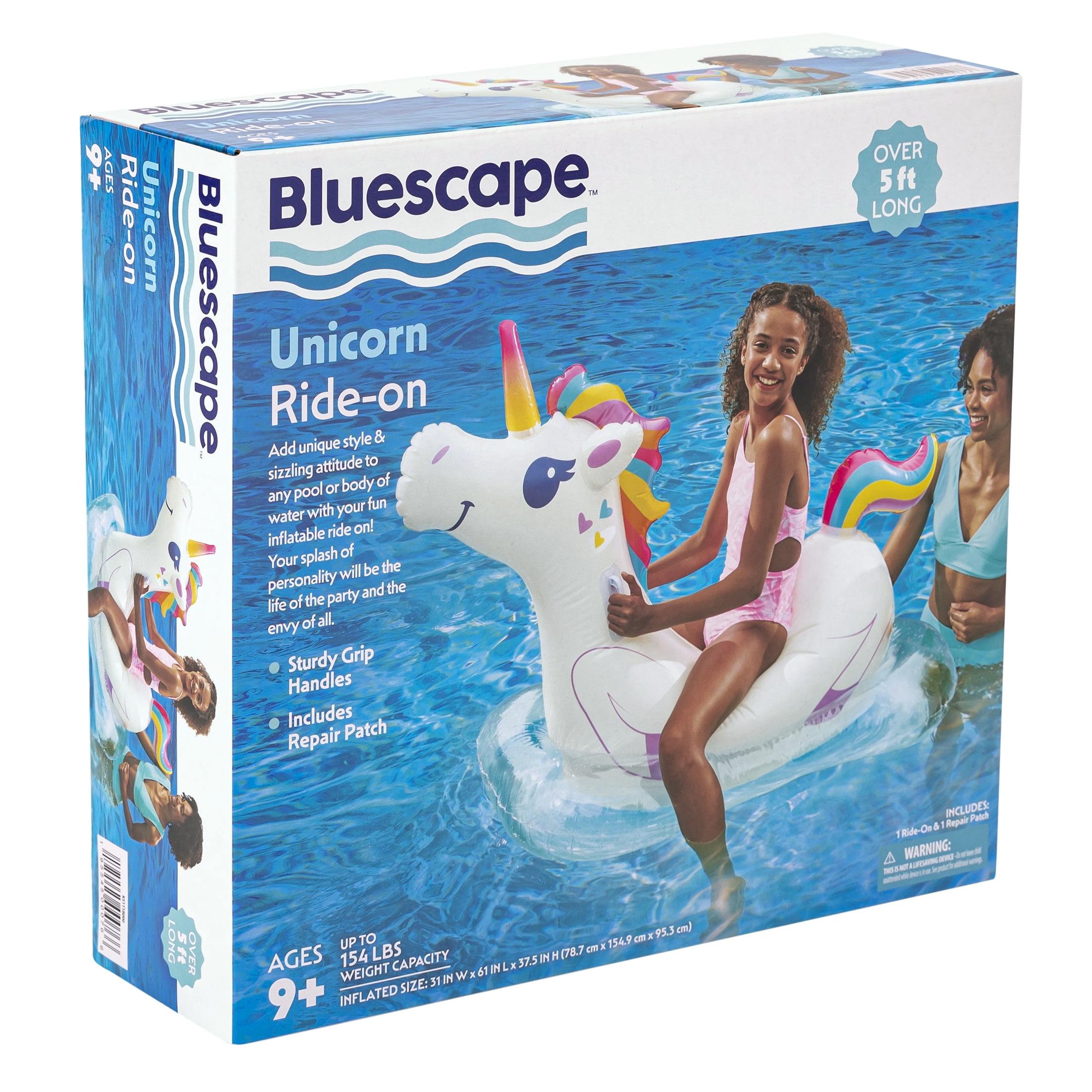 Bluescape White Unicorn Inflatable Water Ride-on Pool Float, for Kids, Age 9 & up, Unisex