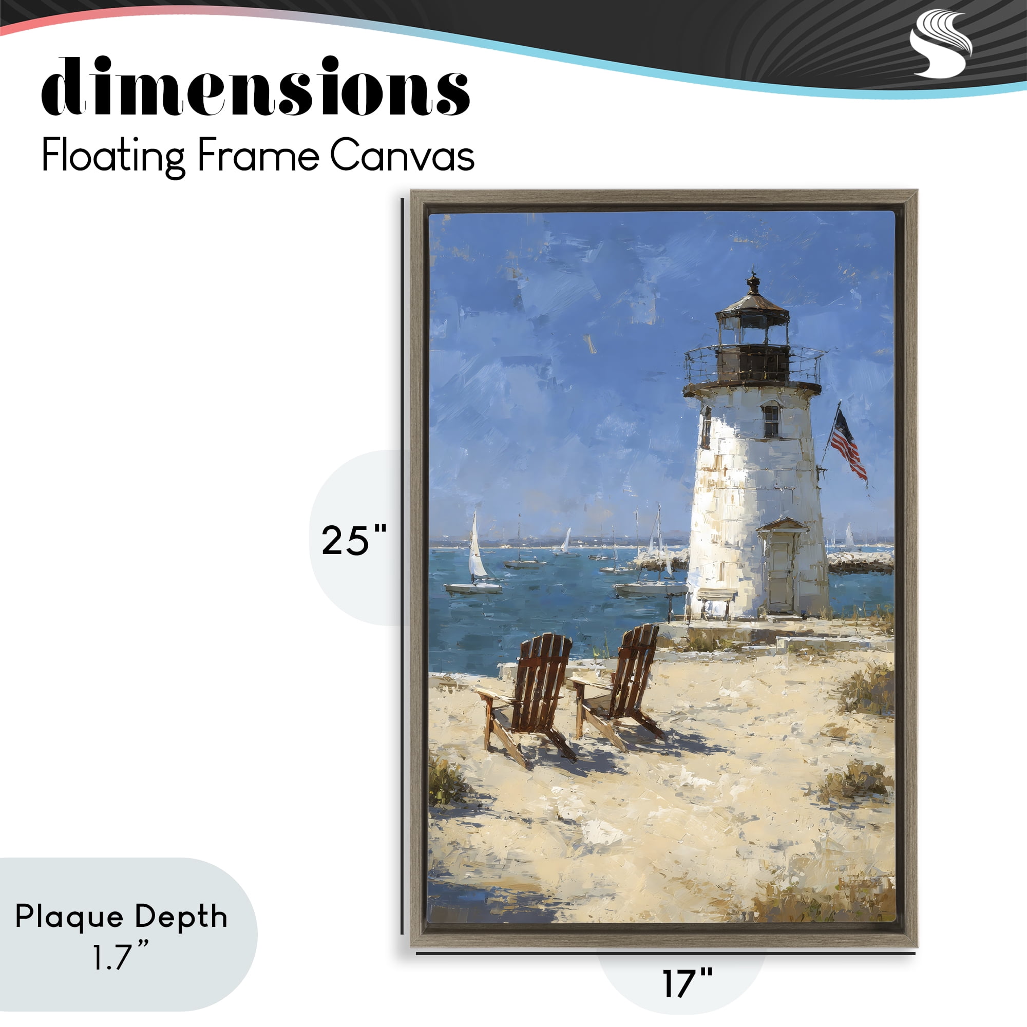 Stupell Industries Summer at Lighthouse Bay Brown Framed Floater Canvas Wall Art, design by Petal Prints Design