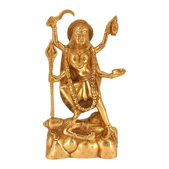 Brass World Brass Maa Kali Devi Statue Religious Goddess Mahakali Idol On Shiva Sculpture Home Office Puja Gifts Gold Color Height 8.5 Inch Small Size