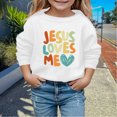 thumbnail image 2 of Hwmodou Girls Sweatshirt "Jesus Loves Me" Crewneck Printed Long Sleeve Fall Winter Simple Athletic Top,3-14Y, 2 of 4