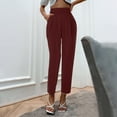 thumbnail image 2 of Petite Pants for Women Elastic Waist Satin High Waisted Loose Fitting Slacks With Silk Pockets Trousers Dressy Casual Red S, 2 of 5