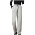 thumbnail image 3 of Feancey Winter Wide Leg Pants for Women Fleece Sweatpants Warm Cozy Sherpa Lined Joggers Drawstring High Waisted Pajama Bottoms with Pockets Gray L, 3 of 7