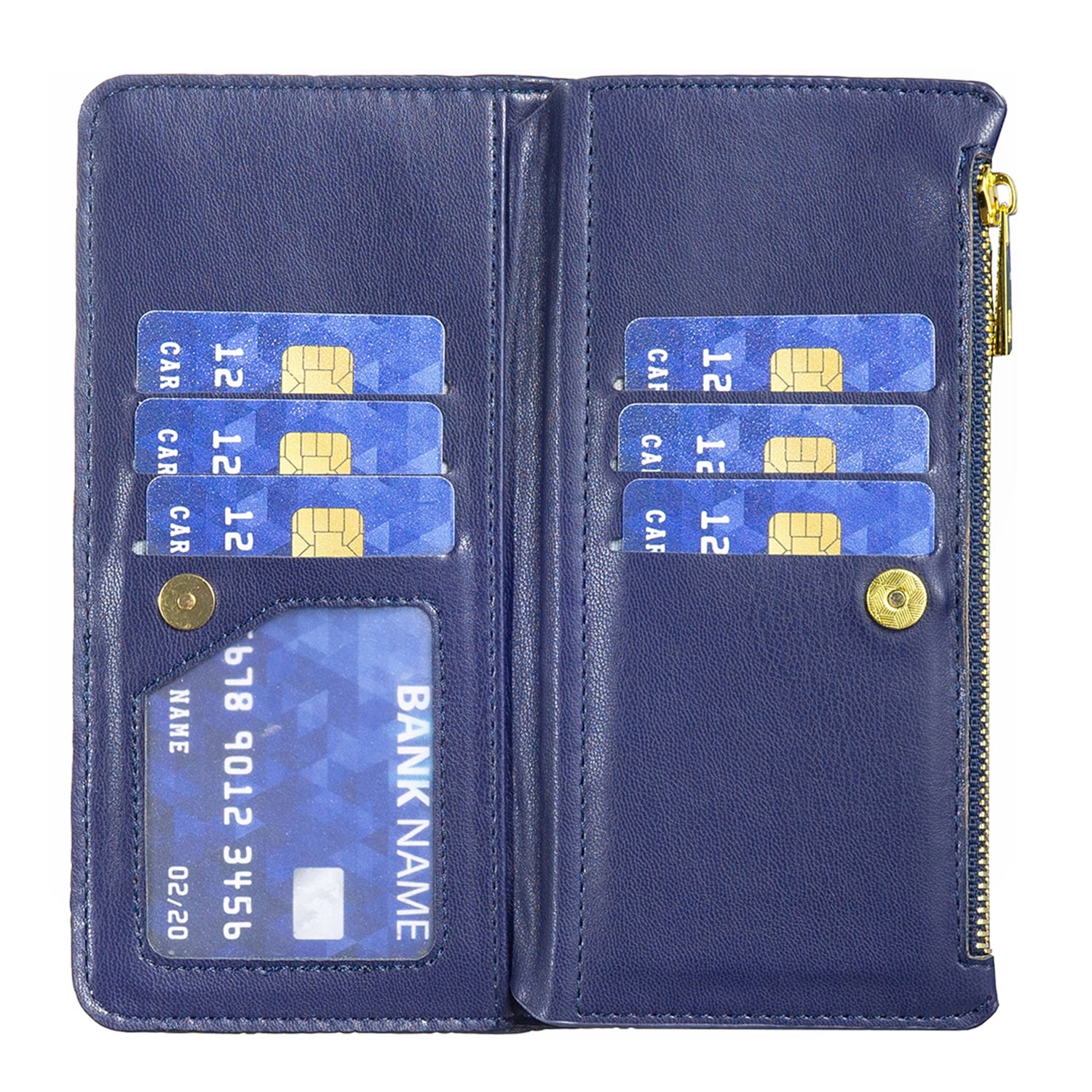 Allytech iPhone 13 Wallet Case, PU Leather Flip Folio Stand Shockproof Zipper Wallet Cards Holders Detachable Hand Wrist Phone Case Cover for Apple iPhone 13 6.1-Inch - Blue