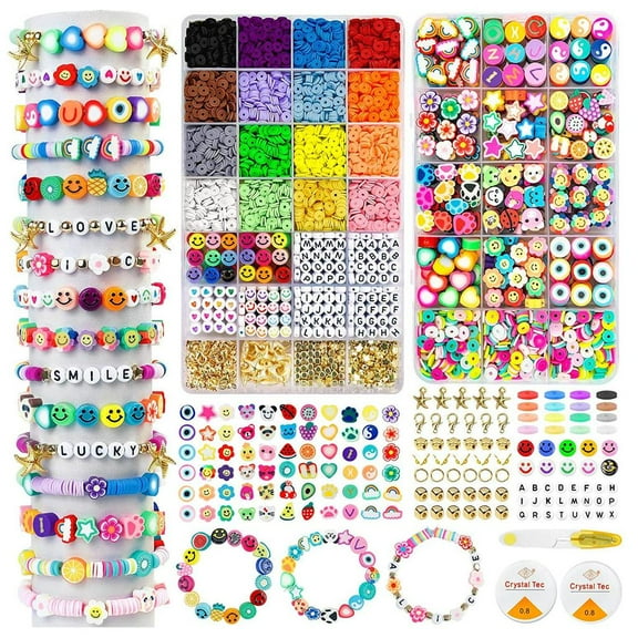 7280 Pcs Clay Beads Bracelets Making Decorative Pendant Charms Kit and Elastic Strings Kits Set Girls DIY Craft Necklace Jewelry Making Earring Bead