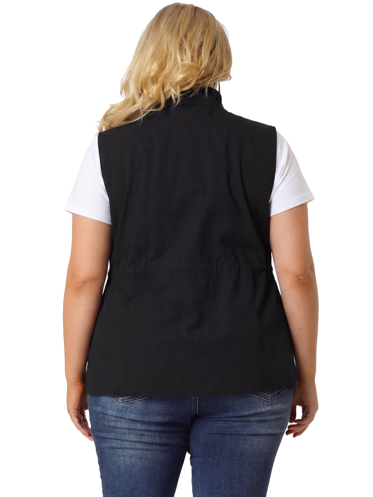 DARING DIVA Women's Plus Size Lightweight Sleeveless Anorak Cargo Vest 5X Black