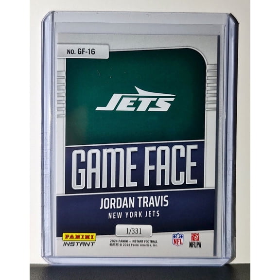 Jordan Travis 2024 Panini Game Face #16 NFL Rookie Card New York Jets 1/331