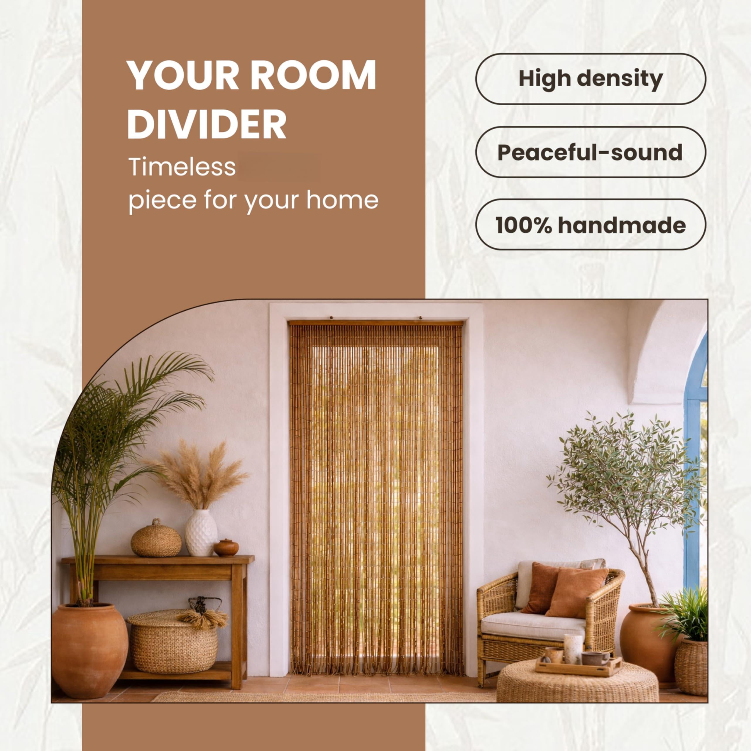 Beaded Doorway Curtains Natural (With Round Bead) Decorative Indoor Hanging Blinds